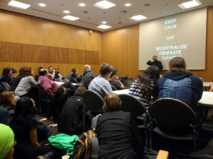 Michał Woźniak hosts a session about Freedom in social networks during 32C3